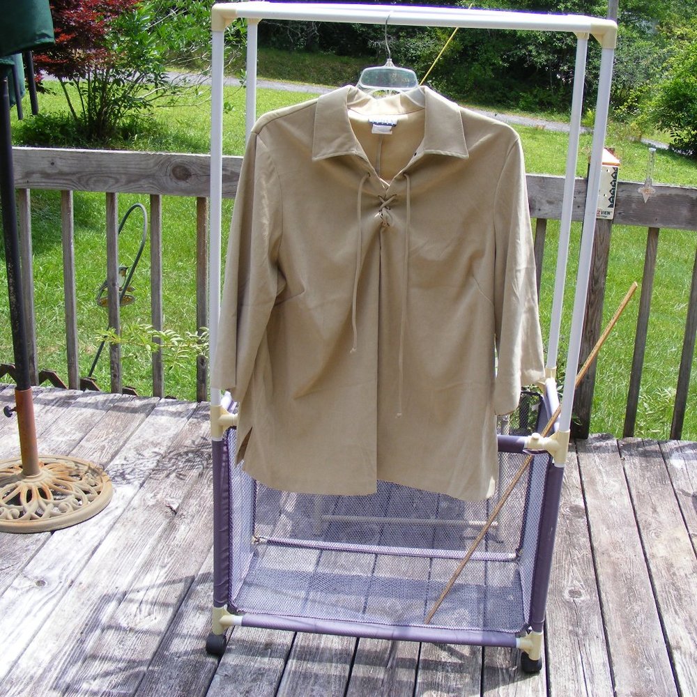 Ladies 22W Plus Tan Tie Neck Pullover Shirt Knit Top Blouse by Rebecca Jones
